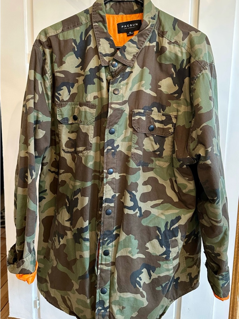 PacSun Men's Olive & Brown Camo Military Jacket with Orange Lining